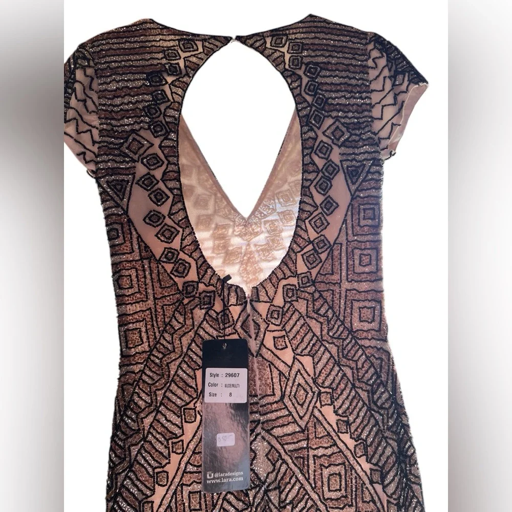 Lara Beaded Cocktail V-Neck Nude multi Style Evening Dress Size 8 - NWT - Picture 2 of 7